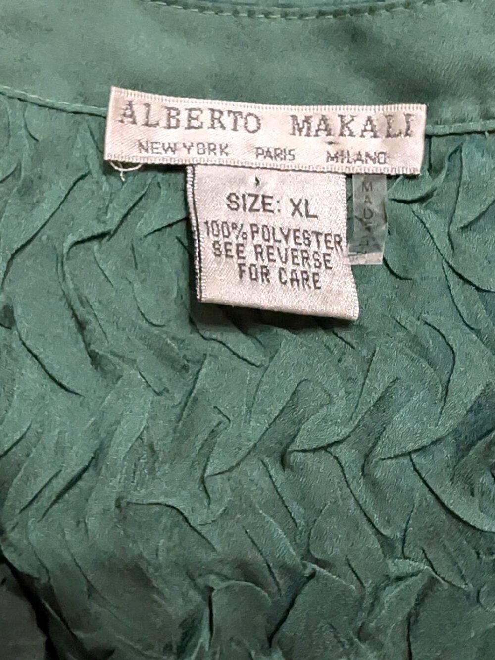 Alberto Makali Sequin Beaded Crinkle Blouse XL Green Lace Accent Whimsical - Picture 7 of 7